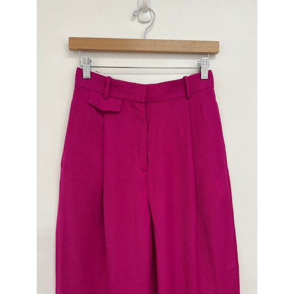 COS Relaxed Linen-Blend Wide-Leg Trousers Bright Pink Barbie Work Career Size 2 - Picture 4 of 11
